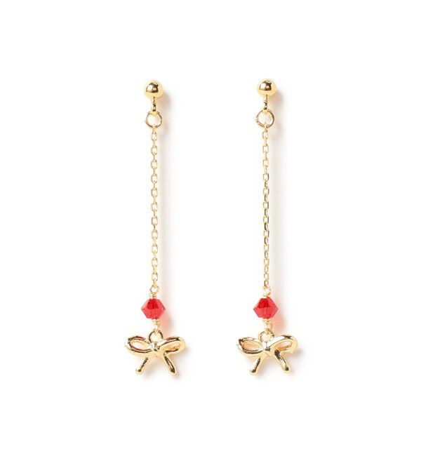 Ray BEAMS 「リボン & ストーン ピアス」|ピアス|GOLD