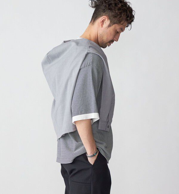 SHIPS「SHIPS: 16ゲージ コットン ボーダー ライト ニットTシャツ」|ニット・セーター|