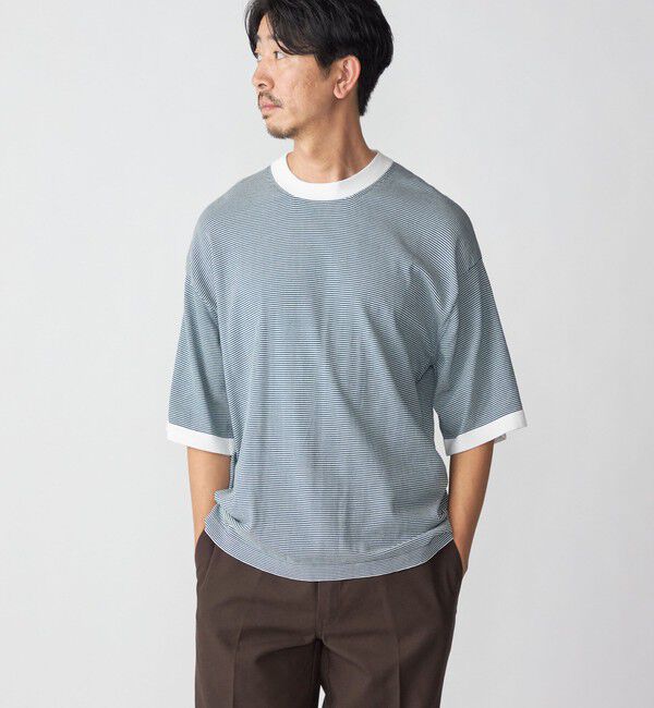 SHIPS「SHIPS: 16ゲージ コットン ボーダー ライト ニットTシャツ」|ニット・セーター|アイボリー