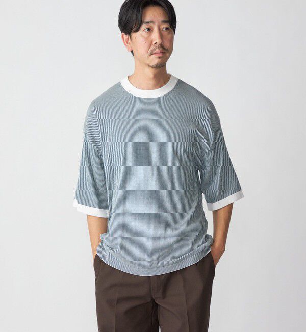 SHIPS「SHIPS: 16ゲージ コットン ボーダー ライト ニットTシャツ」|ニット・セーター|