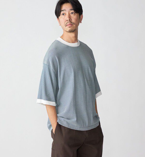 SHIPS「SHIPS: 16ゲージ コットン ボーダー ライト ニットTシャツ」|ニット・セーター|