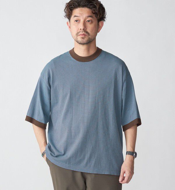 SHIPS「SHIPS: 16ゲージ コットン ボーダー ライト ニットTシャツ」|ニット・セーター|ブラウン