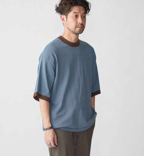 SHIPS「SHIPS: 16ゲージ コットン ボーダー ライト ニットTシャツ」|ニット・セーター|