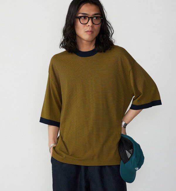 SHIPS「SHIPS: 16ゲージ コットン ボーダー ライト ニットTシャツ」|ニット・セーター|ネイビー