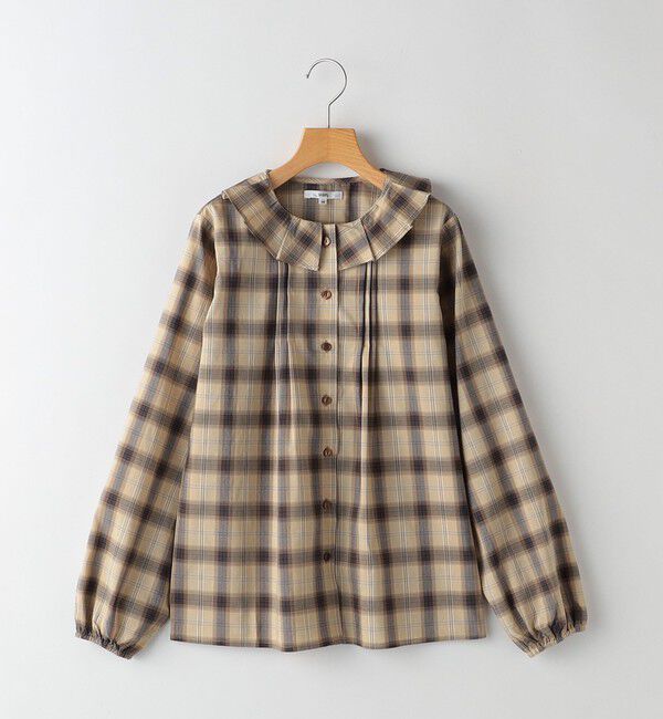SHIPS KIDS「SHIPS KIDS:140～150cm / プリーツ カラー 長袖 チェック ブラウス」|シャツ・ブラウス|ベージュ