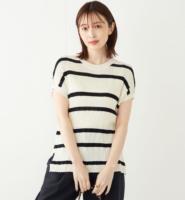 SHIPS Colors 「SHIPS Colors:〈手洗い可能〉変わり編み フレンチスリーブ ニット」|ニット・セーター|オフホワイト