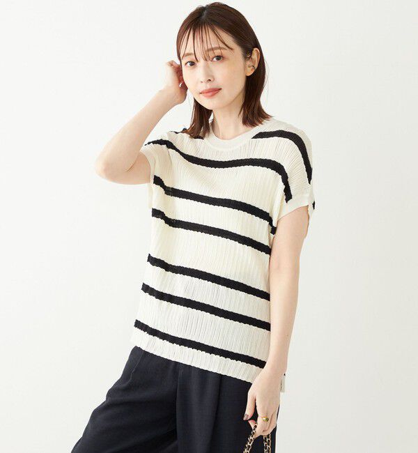 SHIPS Colors 「SHIPS Colors:〈手洗い可能〉変わり編み フレンチスリーブ ニット」|ニット・セーター|