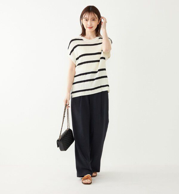 SHIPS Colors 「SHIPS Colors:〈手洗い可能〉変わり編み フレンチスリーブ ニット」|ニット・セーター|