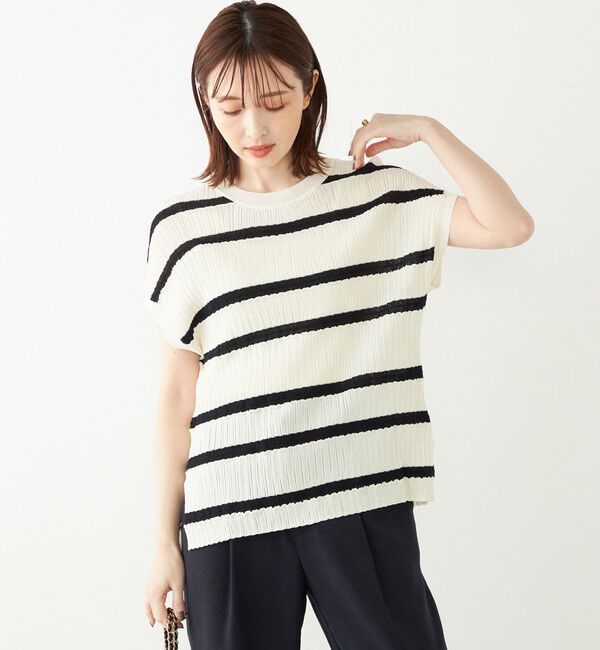 SHIPS Colors 「SHIPS Colors:〈手洗い可能〉変わり編み フレンチスリーブ ニット」|ニット・セーター|