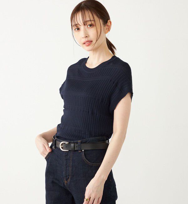 SHIPS Colors 「SHIPS Colors:〈手洗い可能〉変わり編み フレンチスリーブ ニット」|ニット・セーター|ネイビー