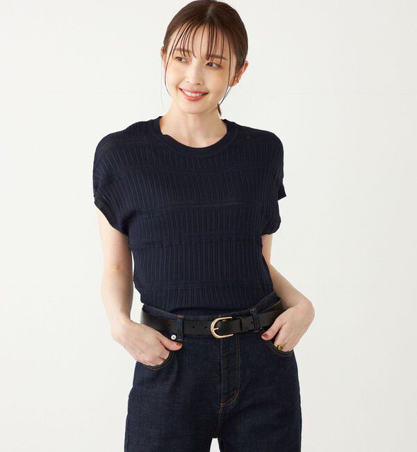 SHIPS Colors 「SHIPS Colors:〈手洗い可能〉変わり編み フレンチスリーブ ニット」|ニット・セーター|