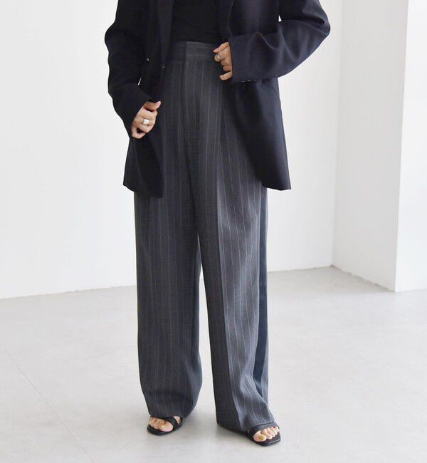 quaranciel「quaranciel:〈洗濯機可能〉サイドライン ストライプ ワイド パンツ」|スラックス|