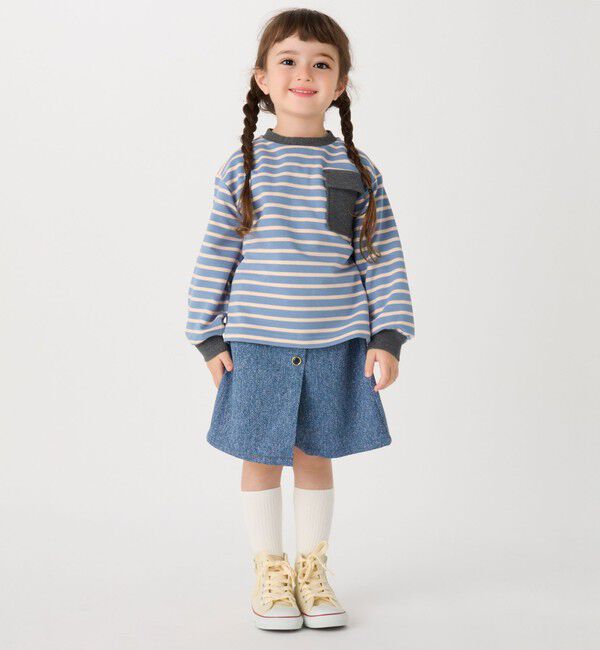 SHIPS Colors 「SHIPS Colors: 80～130cm / ミニ裏毛 ボーダー ポケット トップス」|Tシャツ・カットソー|