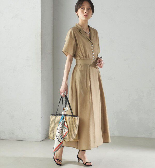 SHIPS for women「〈手洗い可能〉フロント ボタン 半袖 シャツ ワンピース」|ワンピース|ベージュ