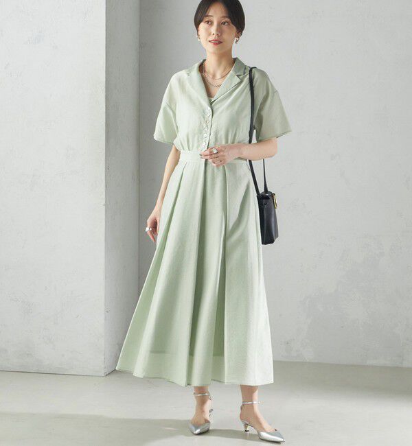 SHIPS for women「〈手洗い可能〉フロント ボタン 半袖 シャツ ワンピース」|ワンピース|ライトグリーン