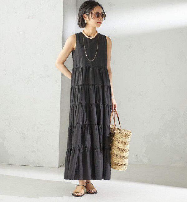 SHIPS for women「〈手洗い可能〉Fanaka:ポプリン ティアード ロング ワンピース」|ワンピース|