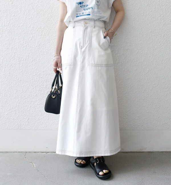 SHIPS any「SHIPS any:〈洗濯機可能〉オックス ステッチ フレア ロング スカート」|フレア|