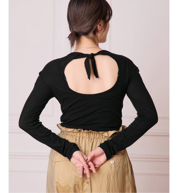 IENA LA BOUCLE「babaco/ババコ Twisted cotton back tied ロングスリーブプルオーバー BA01-CR25」|Tシャツ・カットソー|ブラック