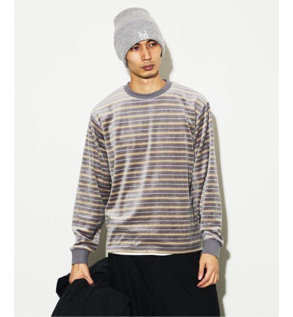 JOURNAL STANDARD「ベロア マイクロ ボーダー クルーネック ロンT」|Tシャツ・カットソー|