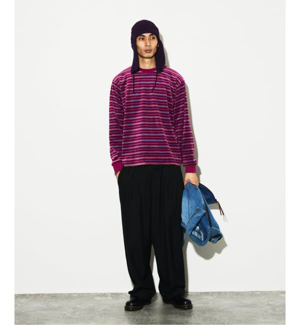 JOURNAL STANDARD「ベロア マイクロ ボーダー クルーネック ロンT」|Tシャツ・カットソー|