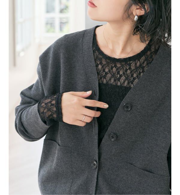 Spick and Span「ストレッチレースクルーネックプルオーバー」|Tシャツ・カットソー|ブラック