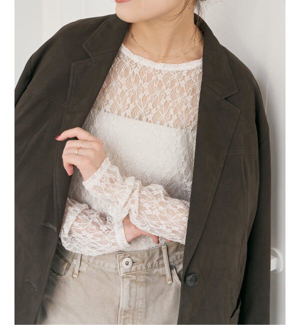 Spick and Span「ストレッチレースクルーネックプルオーバー」|Tシャツ・カットソー|ナチュラル