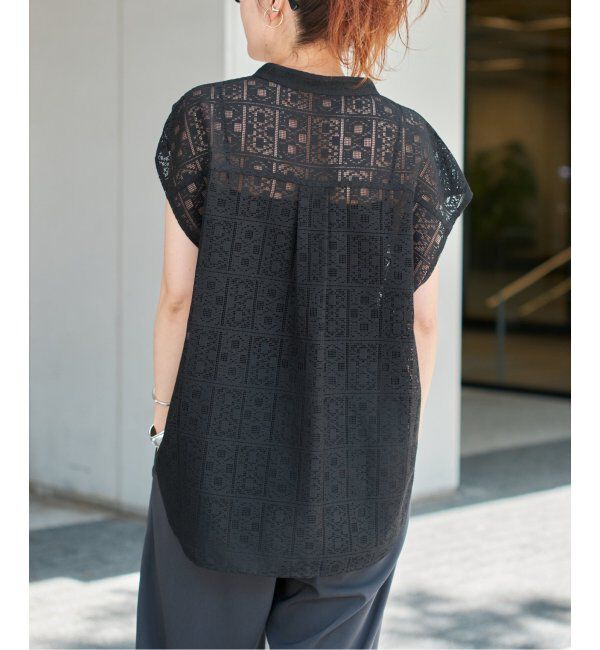 Spick and Span「《WEB限定 / 追加3》PEレースフレンチスリーブシャツ」|シャツ・ブラウス|