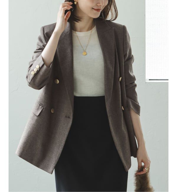 今期品完売　ノーブル　ウールフラノピークドラペルジャケット38 ブラウン 追加》《WEB・一部店舗カラー》ウールフラノピークドラペルジャケット