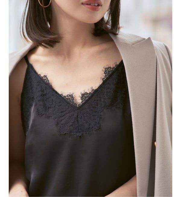 NOBLE「《追加予約》リバーレーストリミングサテンキャミソール」|キャミソール|