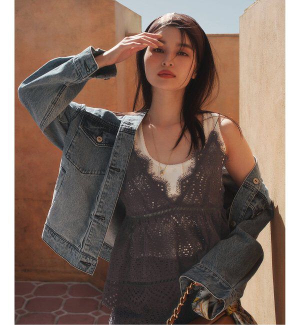  「《追加》【洗える】ウォッシャブルレースキャミトップス」|シャツ・ブラウス|ブラウン