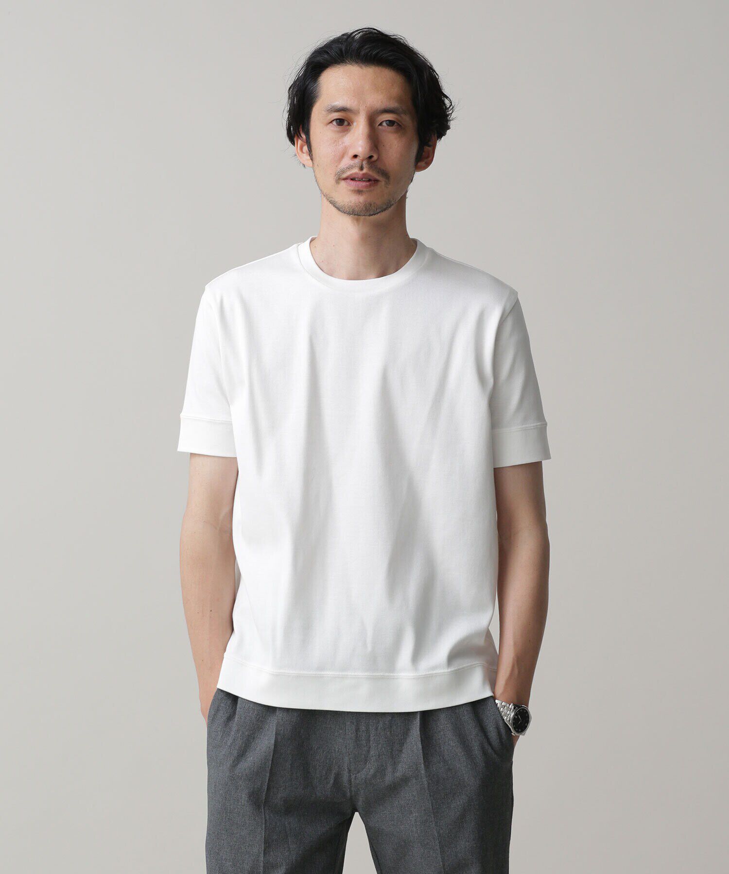 nano･universe「LB.03/｢FORMAL JERSEY｣クルーネックカットソー半袖」|Tシャツ・カットソー|ホワイト