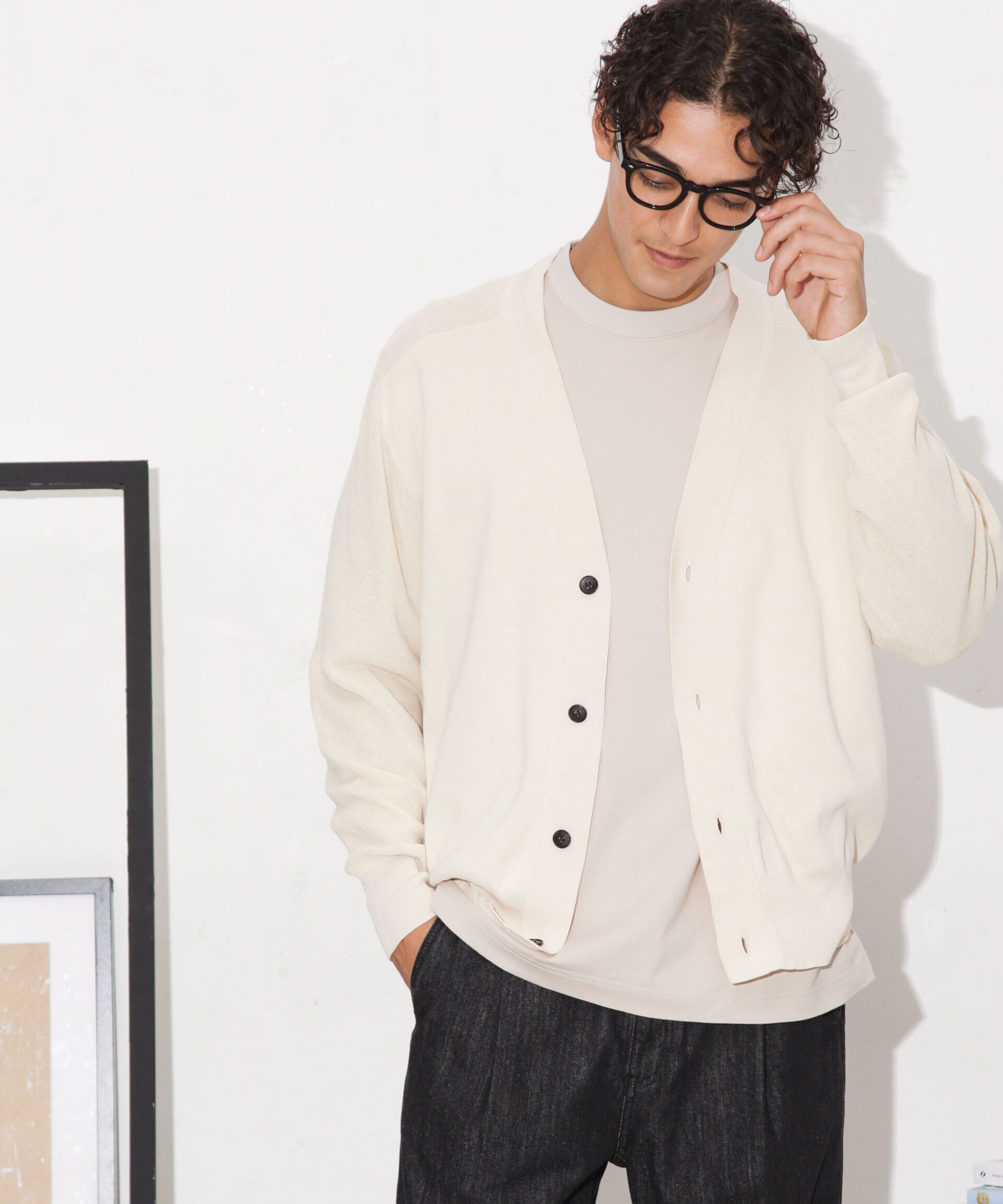 nano･universe「C/solotex(R)サドルショルダーVネックカーディガン」|ニット・セーター|アイボリー7