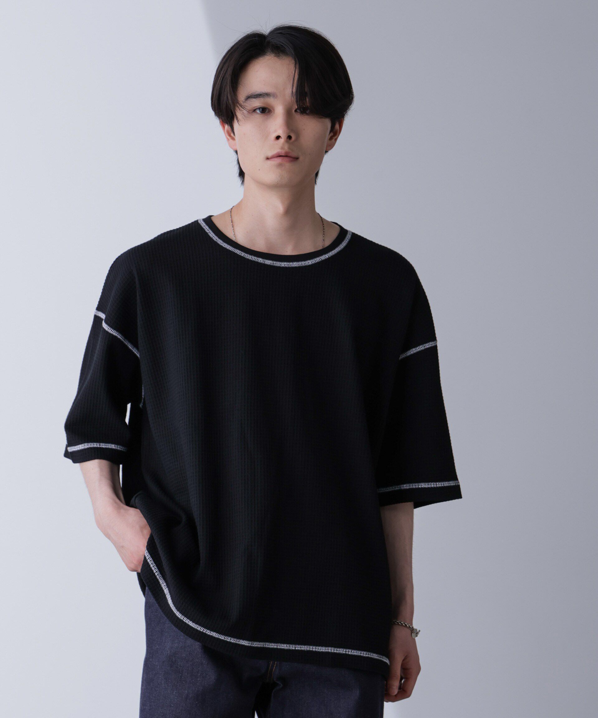 nano･universe「配色ステッチビックワッフルTシャツ 半袖」|Tシャツ・カットソー|