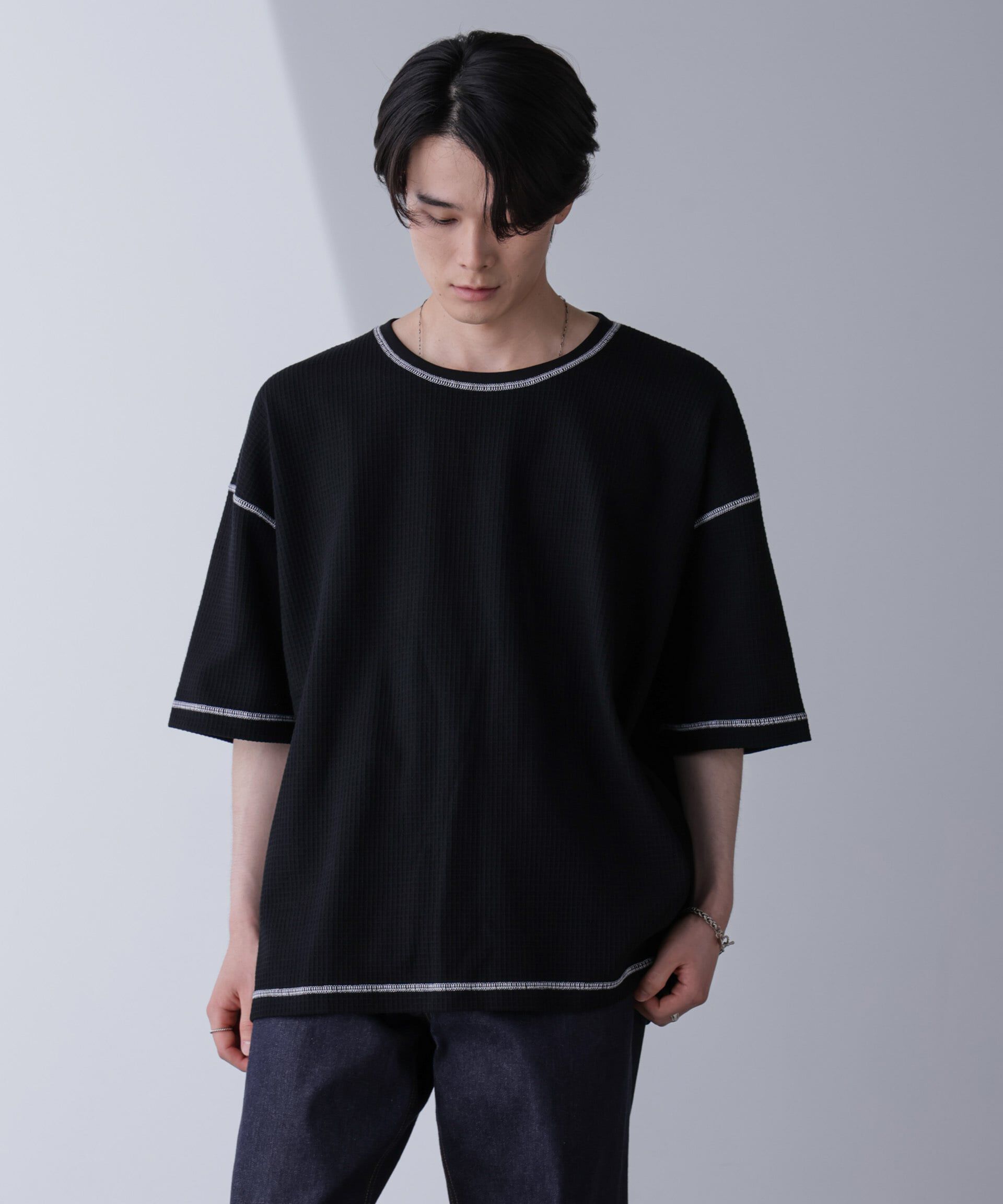 nano･universe「配色ステッチビックワッフルTシャツ 半袖」|Tシャツ・カットソー|