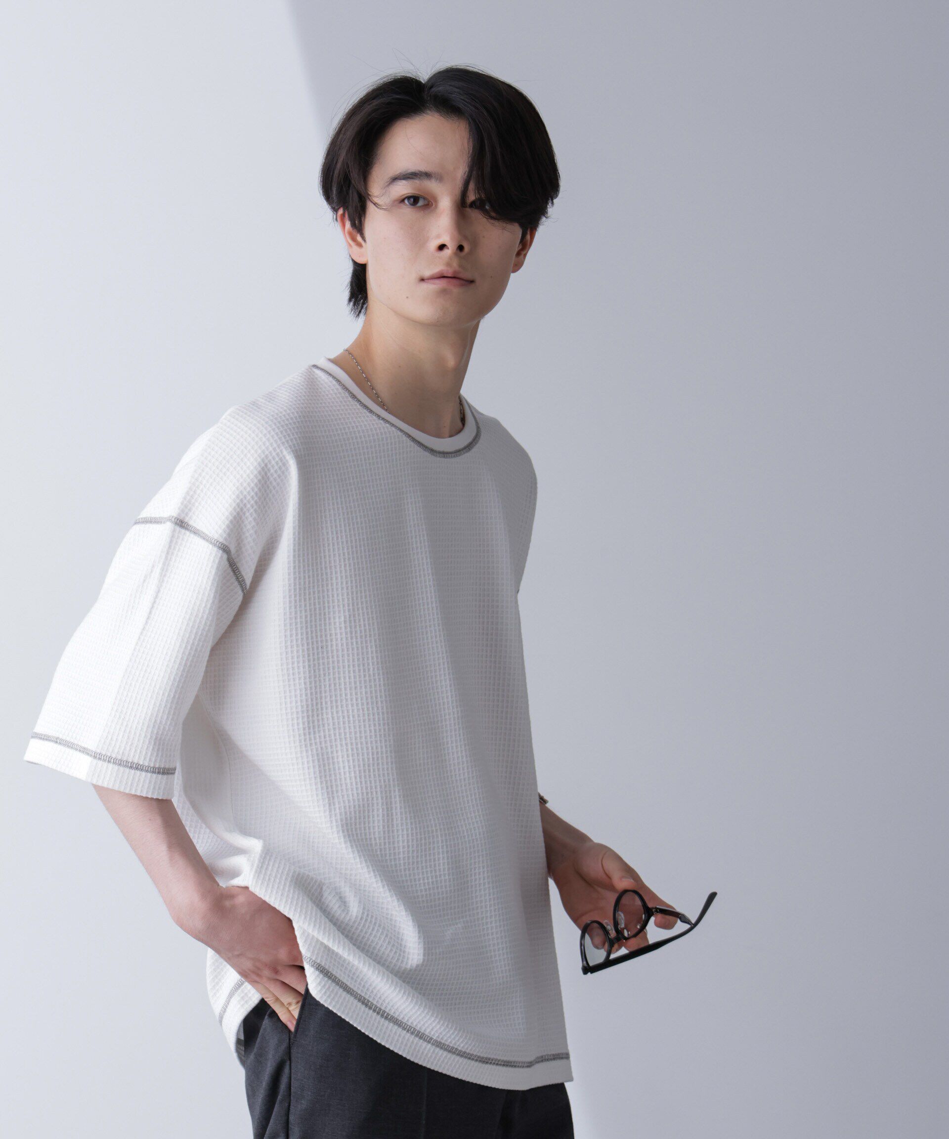 nano･universe「配色ステッチビックワッフルTシャツ 半袖」|Tシャツ・カットソー|