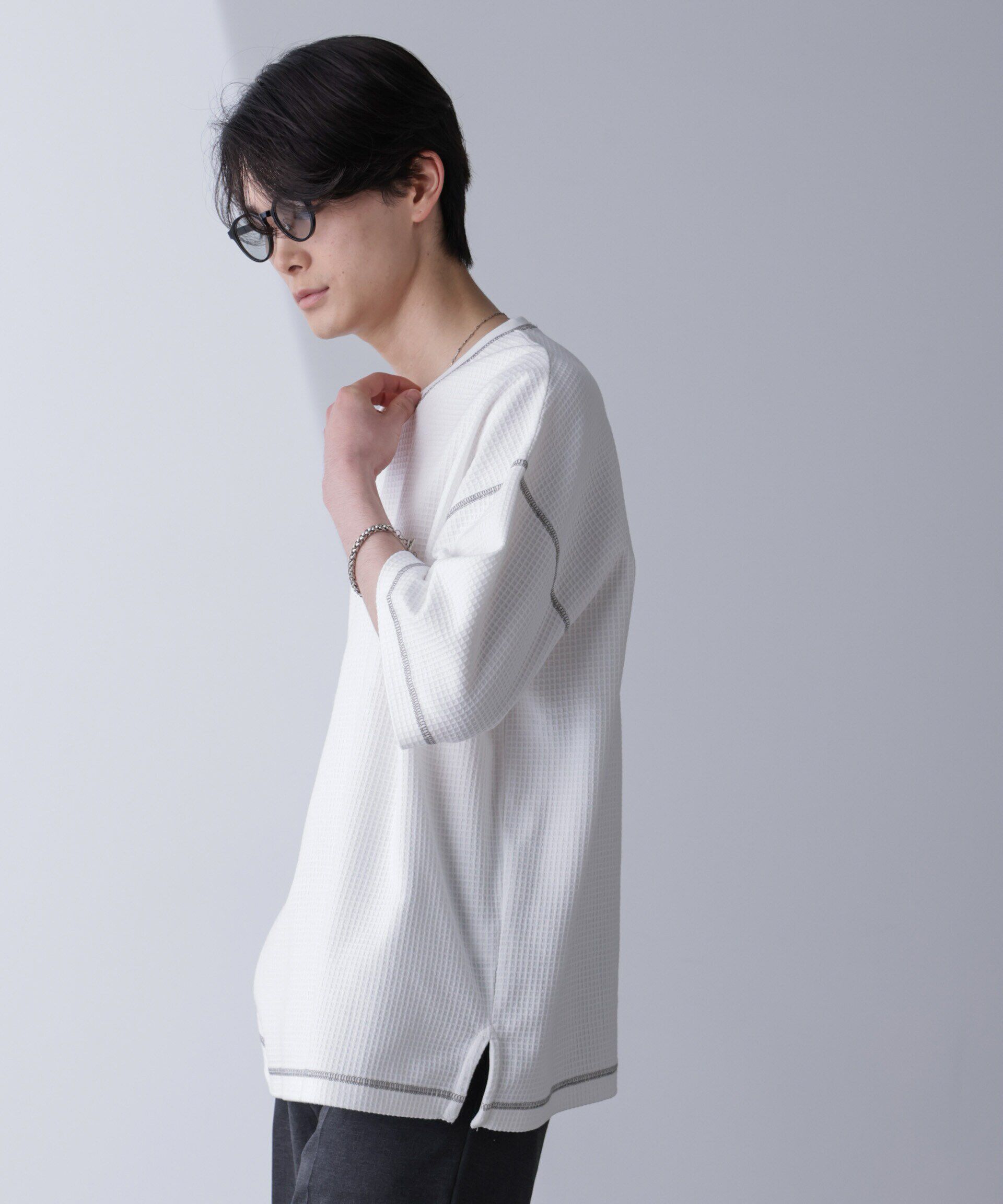 nano･universe「配色ステッチビックワッフルTシャツ 半袖」|Tシャツ・カットソー|