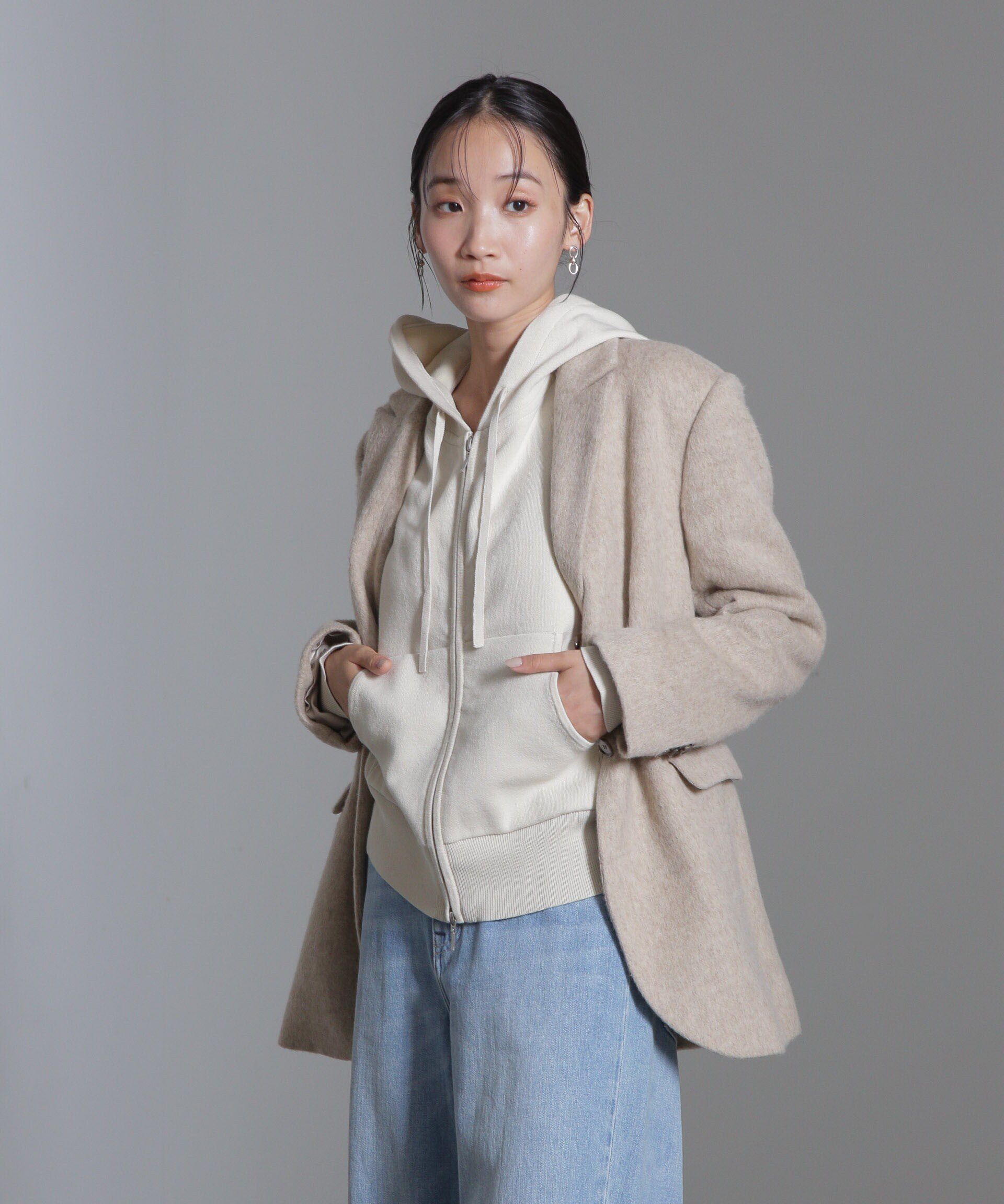 nano･universe「接結ニットパーカー」|ニット・セーター|オフホワイト1