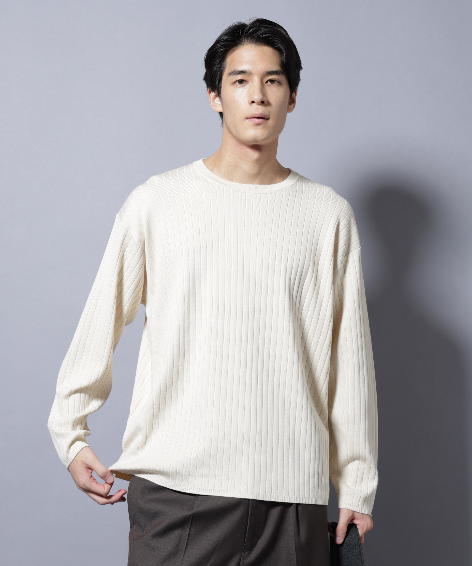 nano･universe「CICA&UVカット リブニットクルーネック」|ニット・セーター|