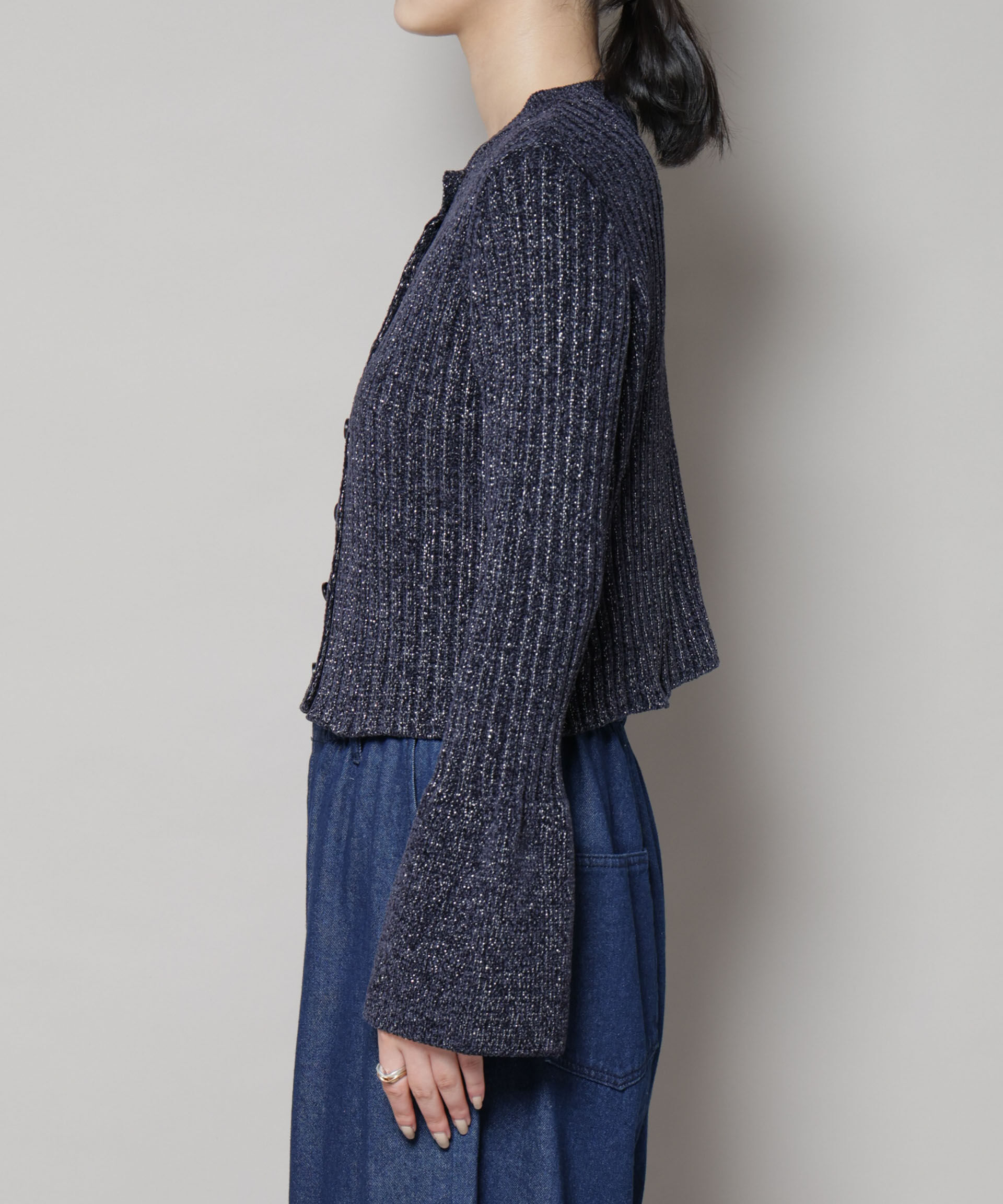 nano･universe「ラメモールワイドリブ前後2WAYフレアスリーブニット(セットアップ可)」|ニット・セーター|