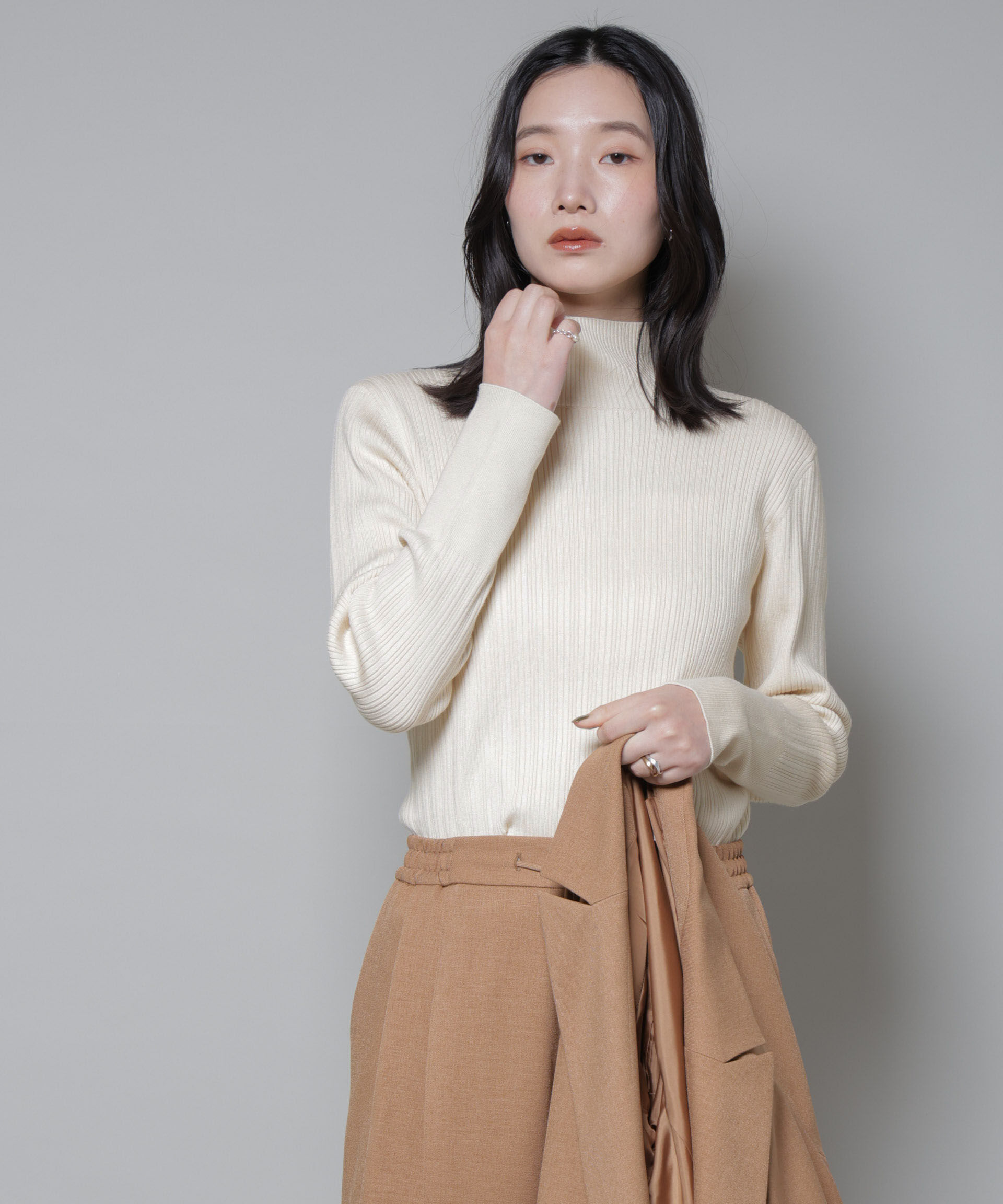 nano･universe「ホホバオイル加工ランダムリブタートルニット」|ニット・セーター|