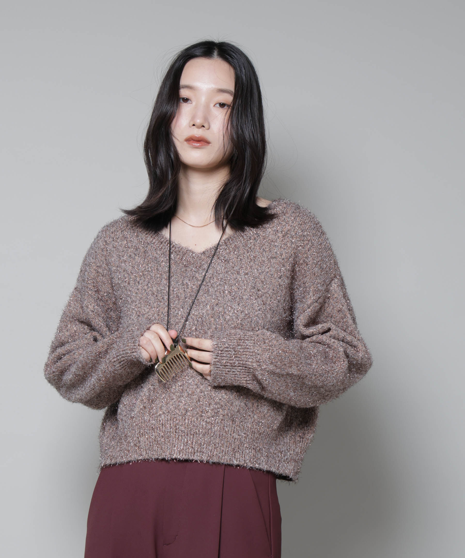 nano･universe「前後2wayラメミックスフェザーニット」|ニット・セーター|