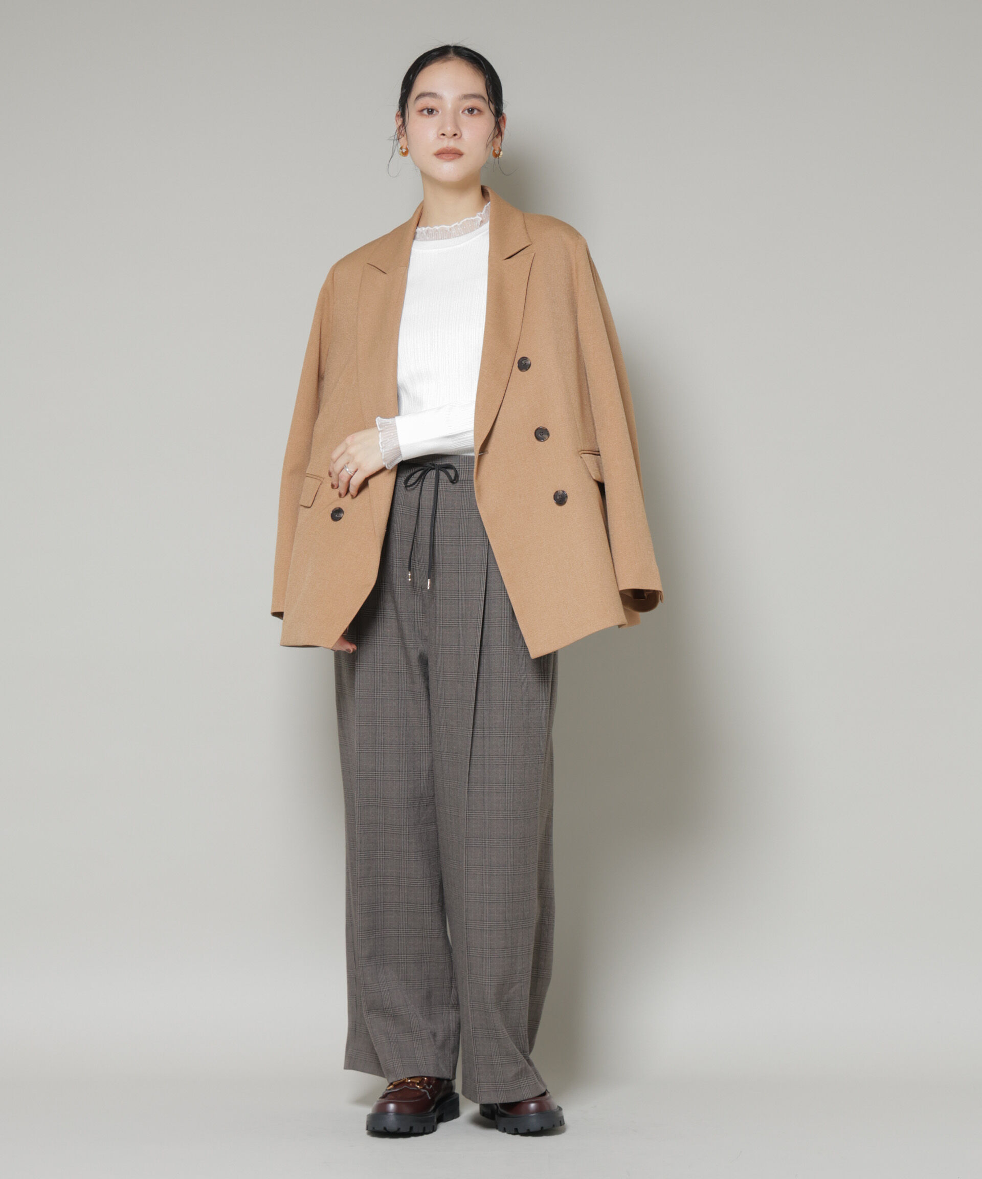 nano･universe「ホホバオイル加工チュールフリル付きランダムリブニット」|ニット・セーター|