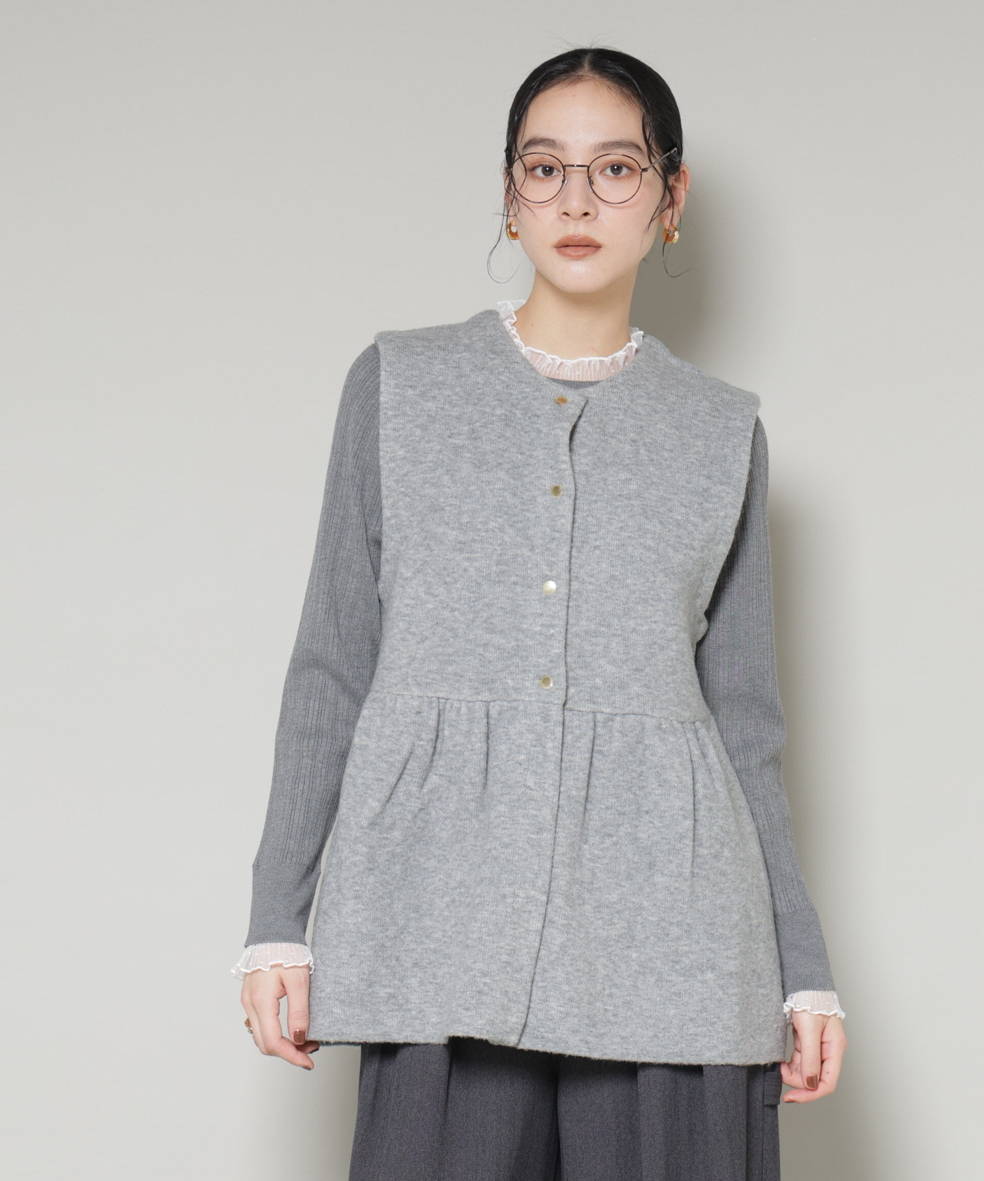 nano･universe「ダブルフェイスペプラムニットベスト」|ニット・セーター|