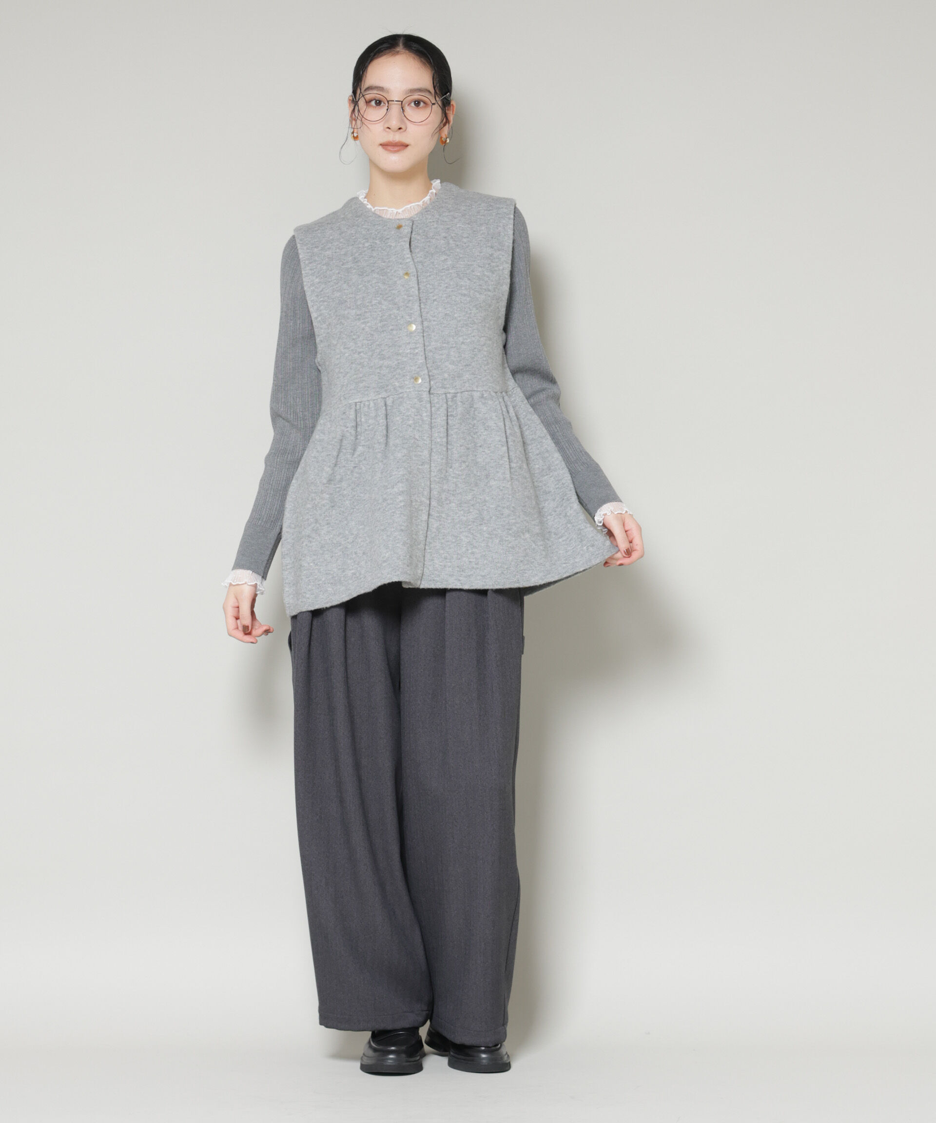 nano･universe「ダブルフェイスペプラムニットベスト」|ニット・セーター|