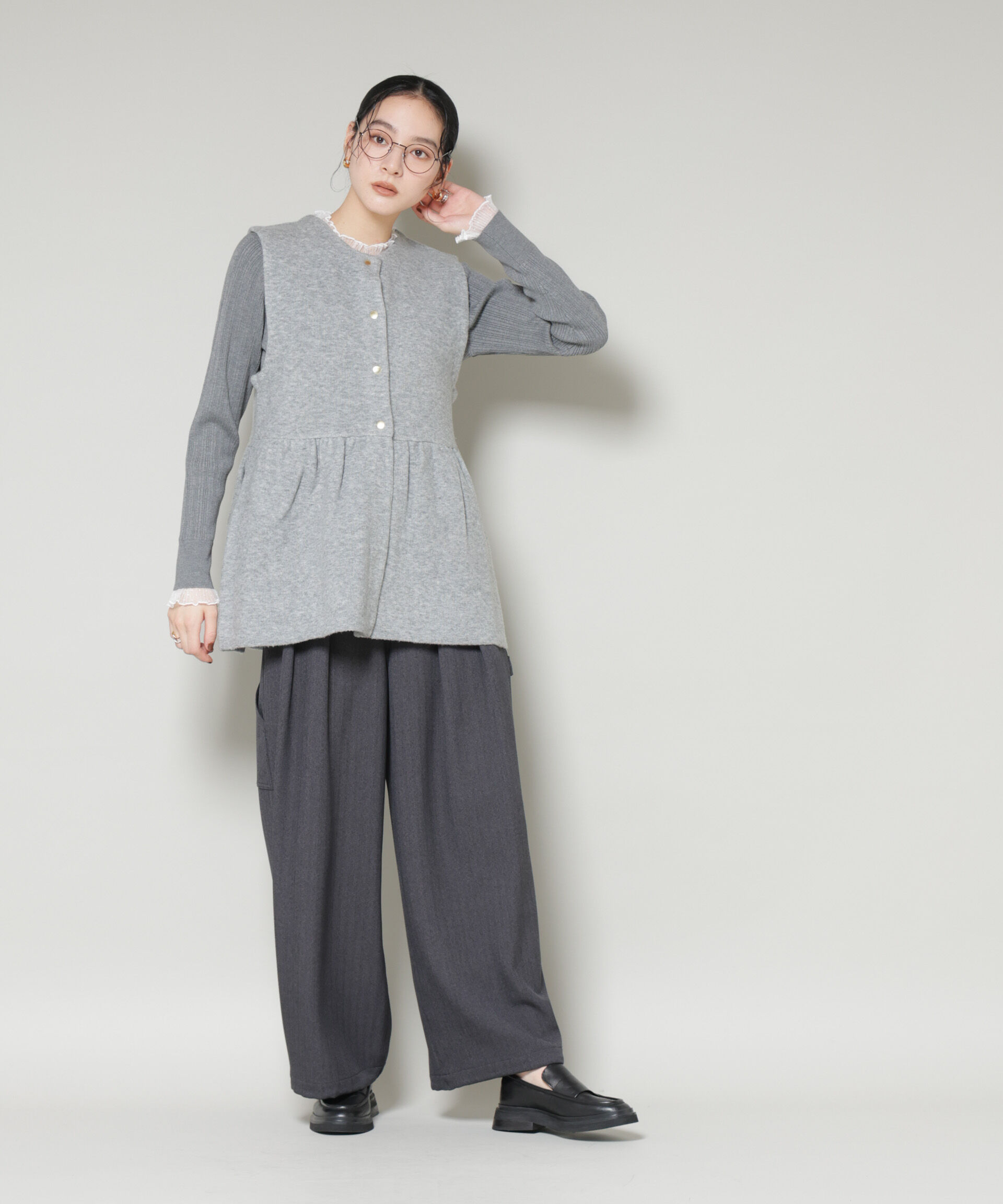 nano･universe「ダブルフェイスペプラムニットベスト」|ニット・セーター|