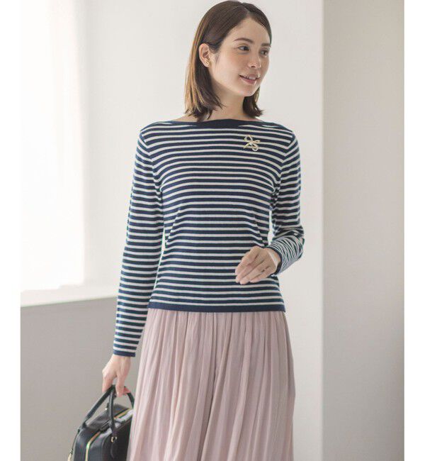 組曲「シルク混ニットロングＴシャツ」|ニット・セーター|ネイビー系1
