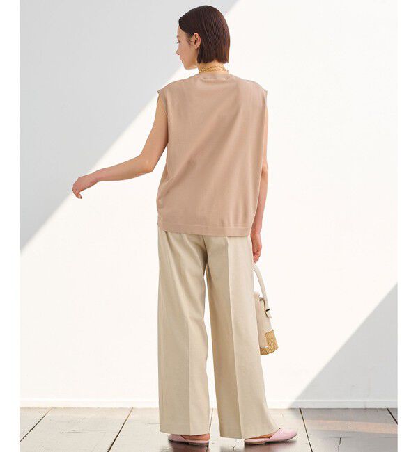 自由区「【洗える・XSサイズあり】クレープストレッチノースリーブ ニット」|ニット・セーター|