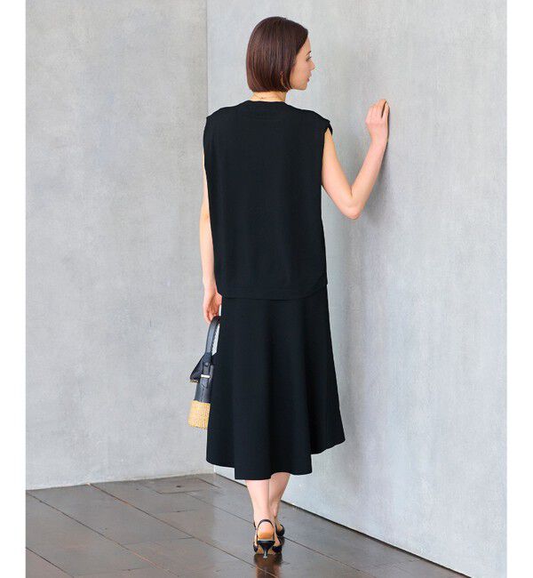 自由区「【洗える・XSサイズあり】クレープストレッチノースリーブ ニット」|ニット・セーター|