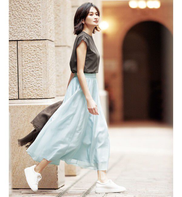 自由区「【洗える】タックギャザーネック Tシャツ」|Tシャツ・カットソー|