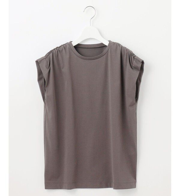 自由区「【洗える】タックギャザーネック Tシャツ」|Tシャツ・カットソー|